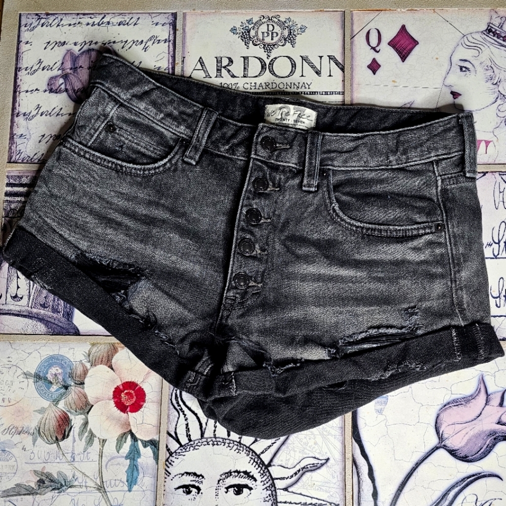 We The Free, Free People Black Cuffed High Rise Shorts
